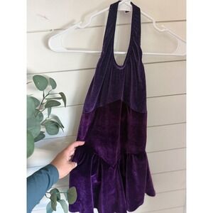 The Line Up Purple Velvet Glitter‎ Halter Dance Costume Skirted Leotard Small